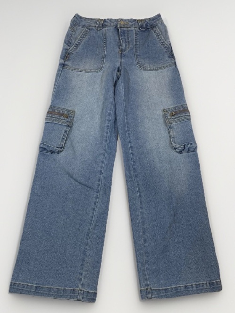 RE Generation By Celebrity Pink Wide Leg Cargo Jeans Sz 3/27 Blue Denim Utility